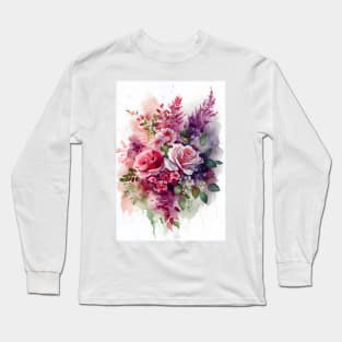 Romantic Rose and Flowers Valentine Wedding Anniversary Bouquet Long Sleeve T-Shirt